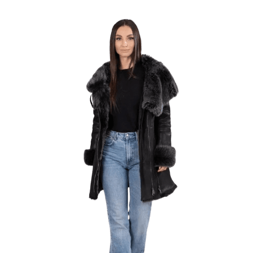 3 4 Black Sheepskin Coat