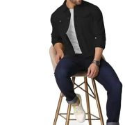 black denim jacket with sheepskin lining