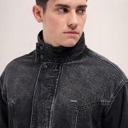 black denim sheepskin jacket
