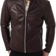 brown sheepskin leather bomber jacket