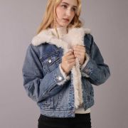 denim sheepskin jacket women's