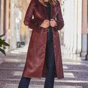 Burgundy Faux Leather And Sheepskin Coat