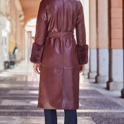 Burgundy Faux Leather And Sheepskin Coat