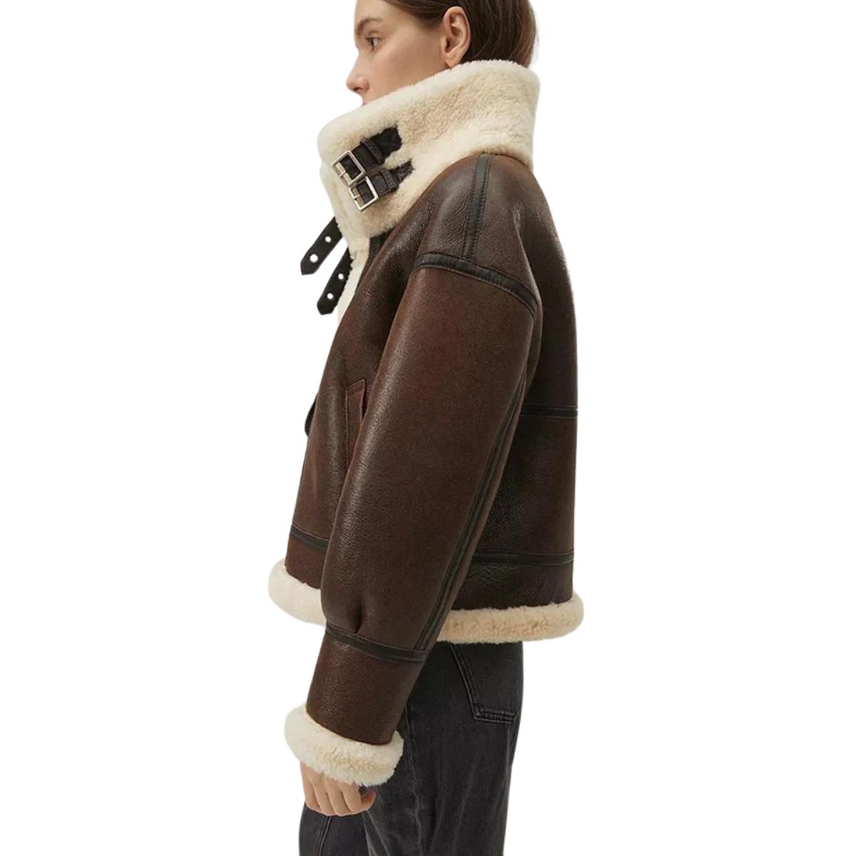 Chocolate Sheepskin Leather Bomber Jacket