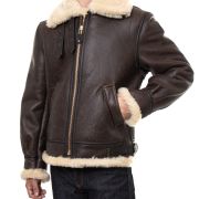 Classic B-3 Sheepskin Leather Bomber Jacket Brown