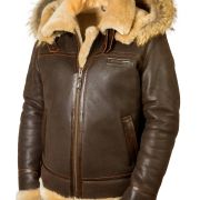 Classic Sheepskin B-3 Bomber Jacket With Detachable Hood
