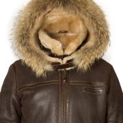 Classic Sheepskin B-3 Bomber Jacket With Detachable Hood