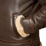 Classic Sheepskin B-3 Bomber Jacket With Detachable Hood