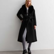 Faux Sheepskin Black Long Coat