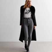 Faux Sheepskin Black Long Coat
