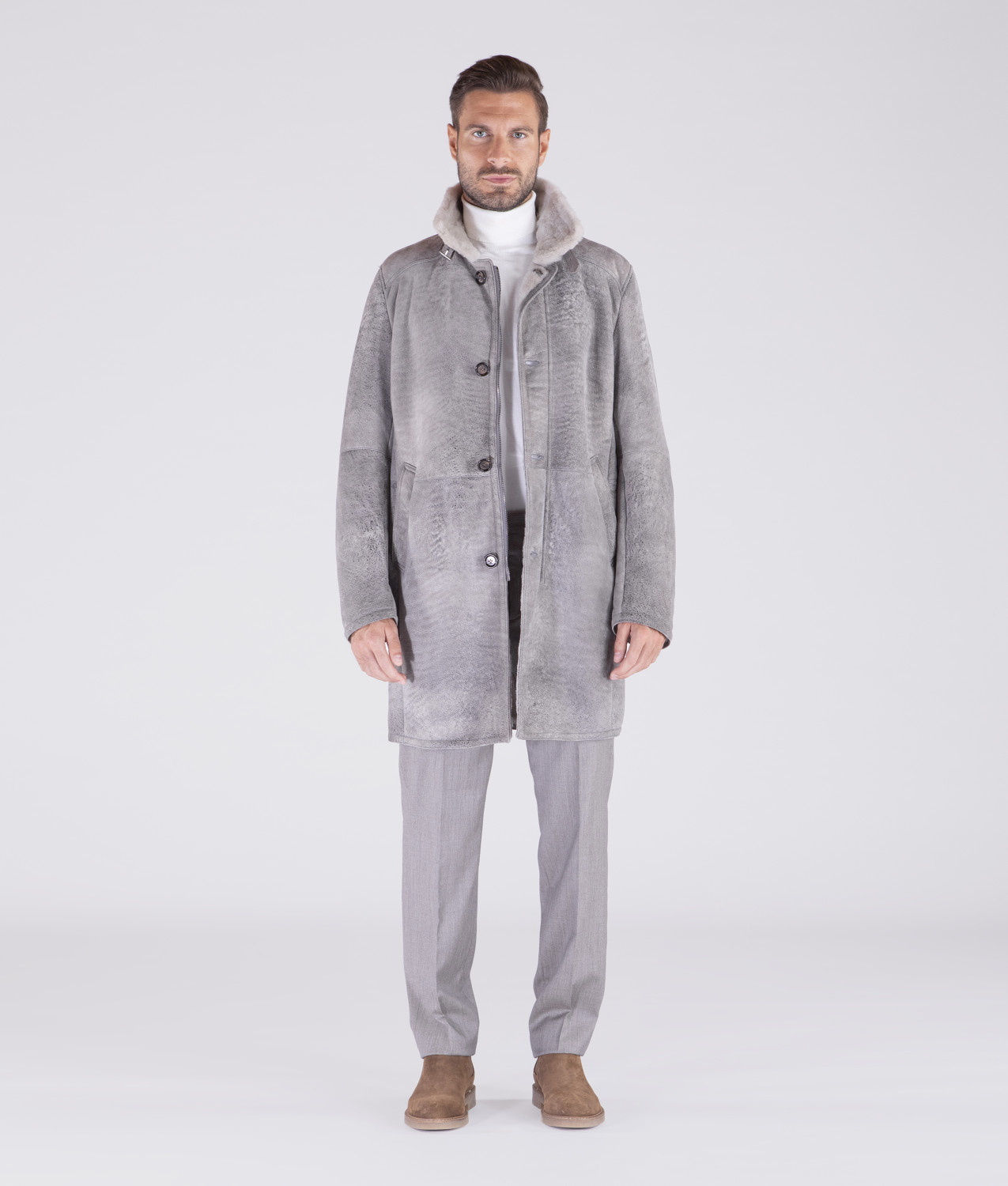 Grey Sheepskin Mans Coat