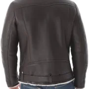Back leather aviator jacket with sheepskin