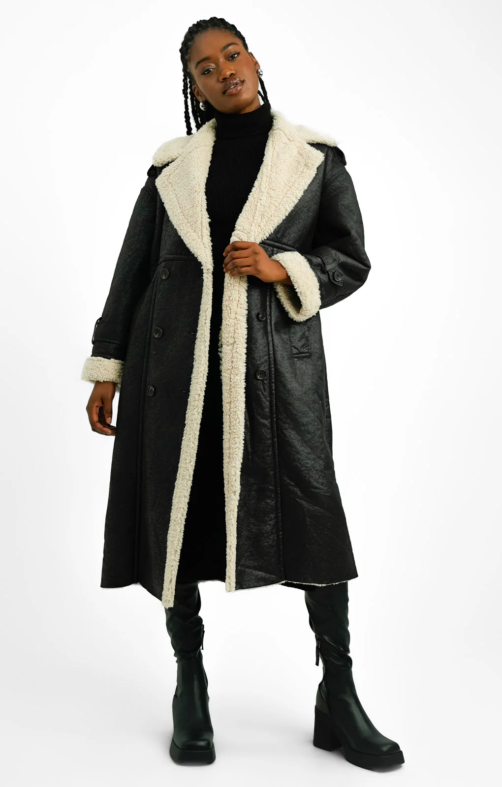 Black Faux Sheepskin Coat