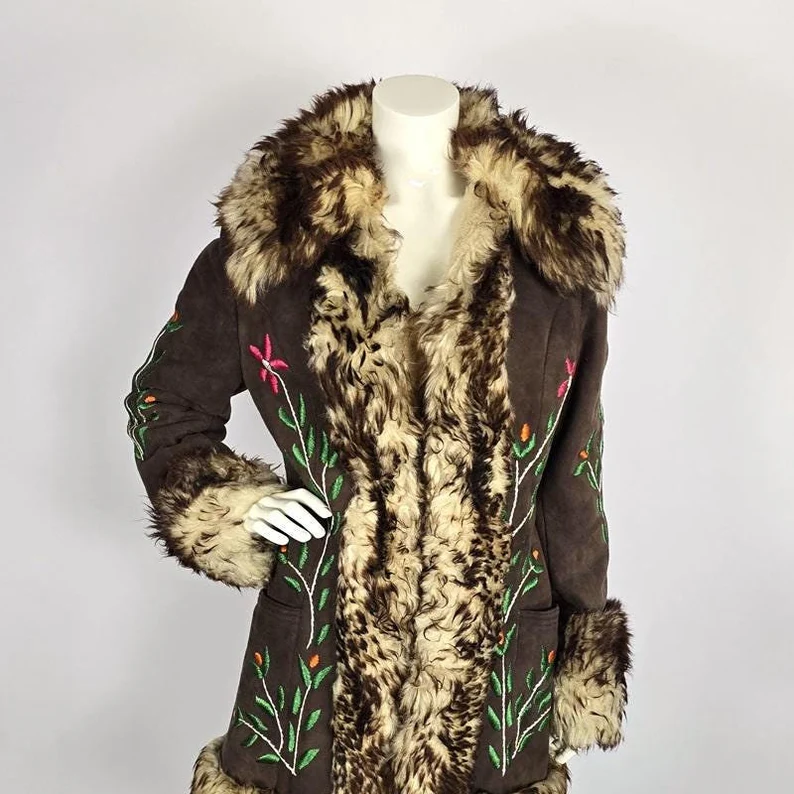 Embroidered Sheepskin Coat