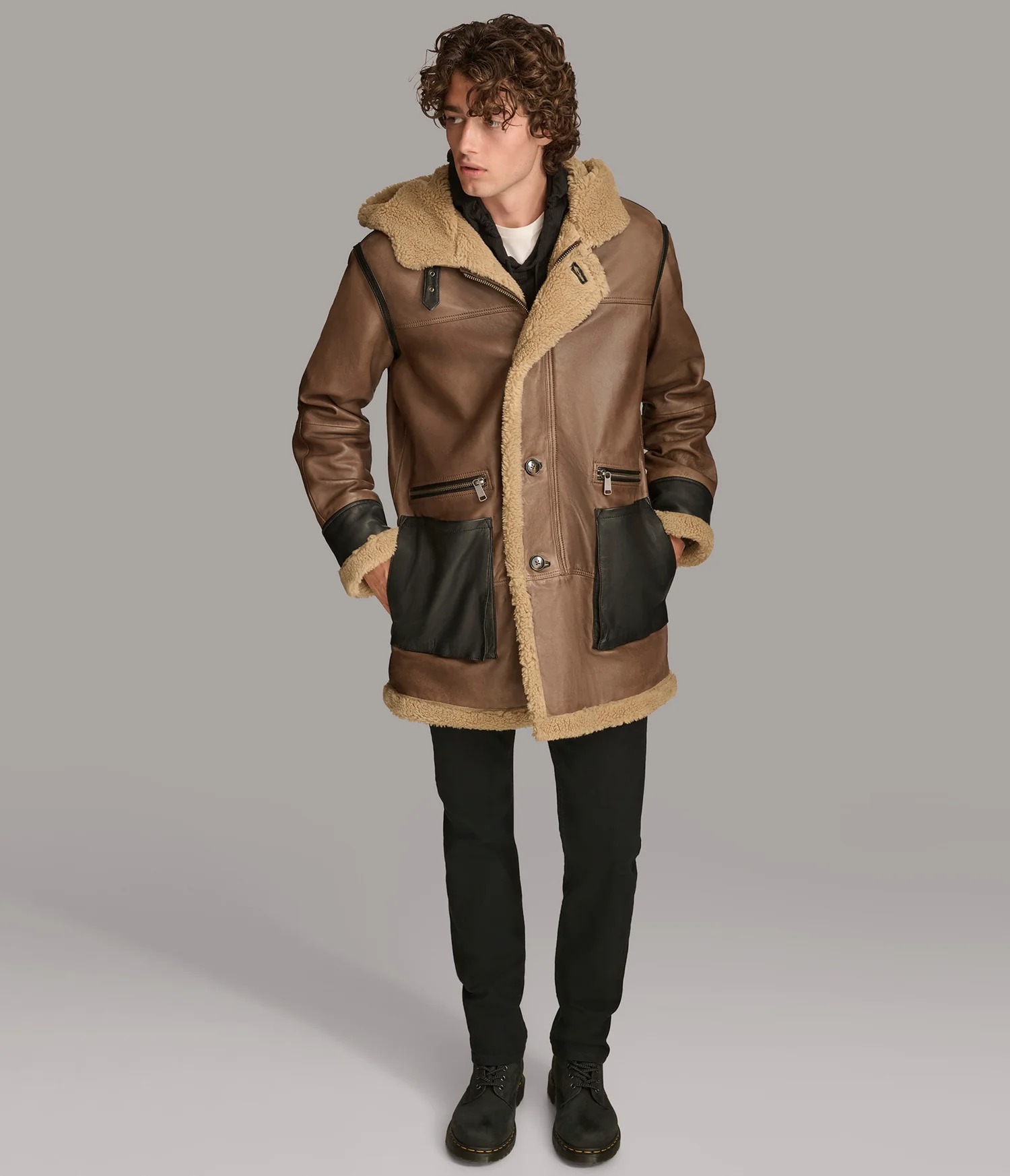 Faux Shearling Coat Brown