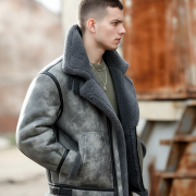 Gray men Shearling Jacket