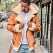 Men Sheepskin Coat With Hood