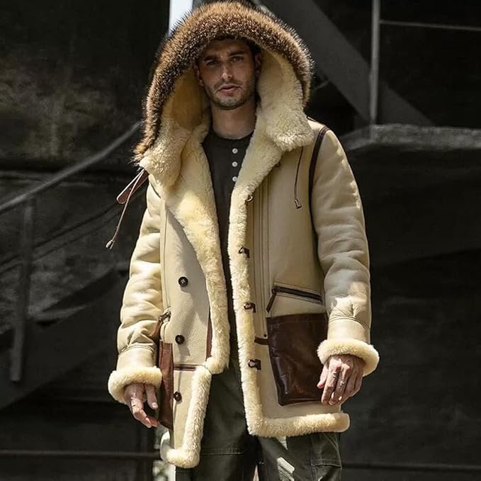 Mens Sheepskin Coat with Hood