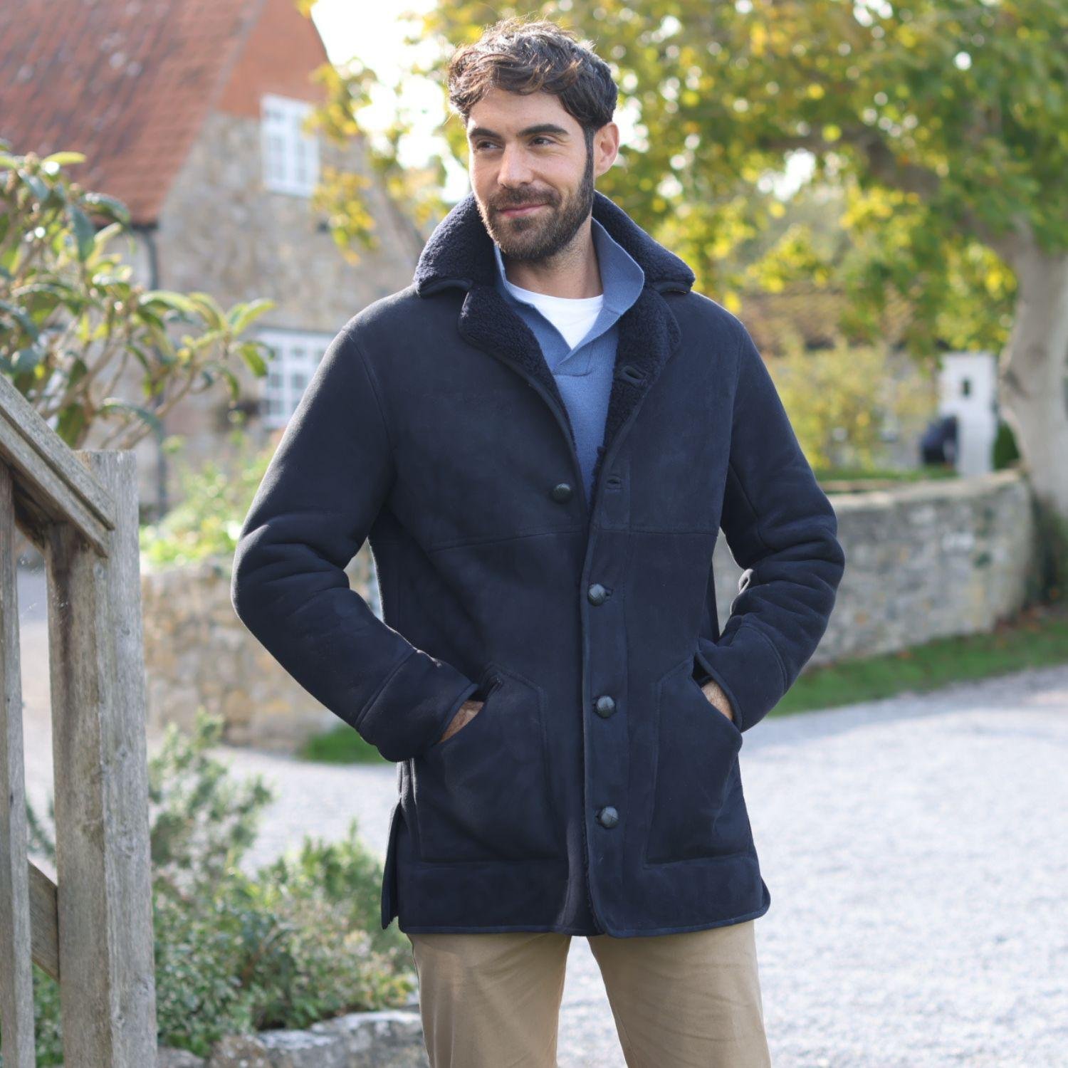 Navy Sheepskin Coat