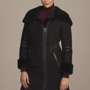 ladies classic sheepskin coat with hood