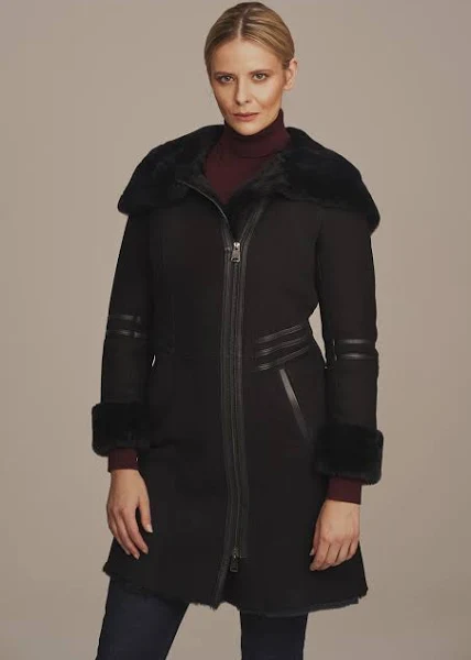 ladies classic sheepskin coat with hood