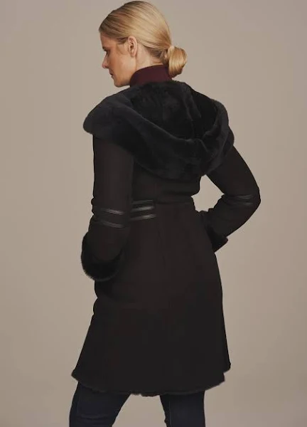 ladies classic sheepskin coat with hood