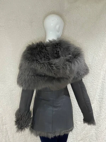 ladies grey sheepskin coat