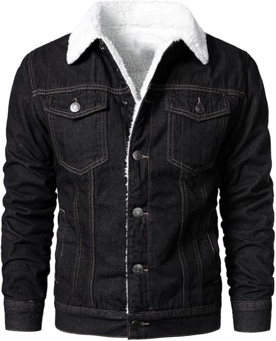 Mens Denim Jacket With Sheepskin Collar