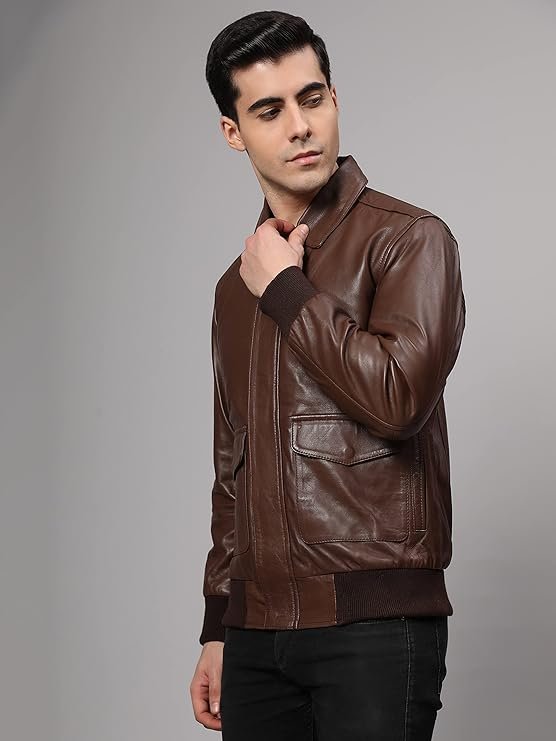 Mens Leather Bomber Jacket Sheepskin