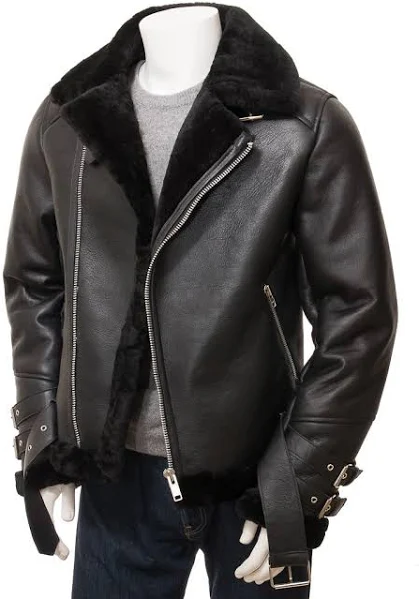shearling jacket mens black