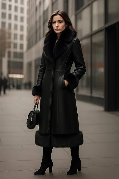 shearling long coat womens