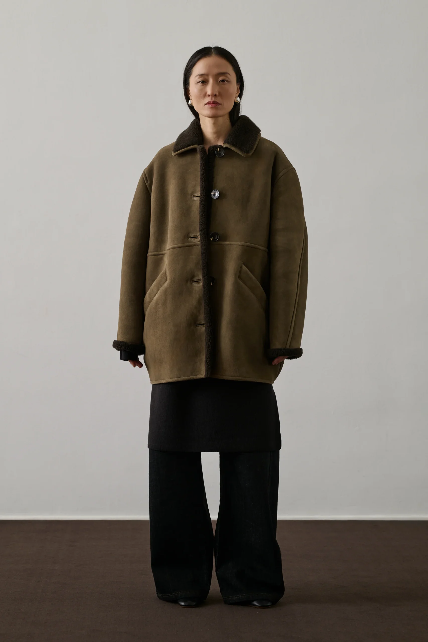 ladies 3 4 length sheepskin coat