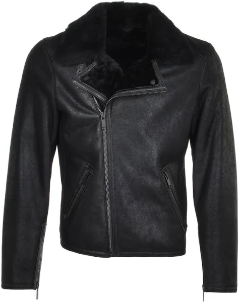 Black Sheepskin Biker Jacket