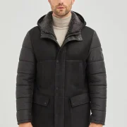 Black Sheepskin Coat With Hood