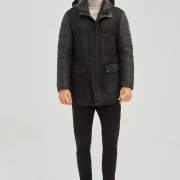 Black Sheepskin Coat With Hood