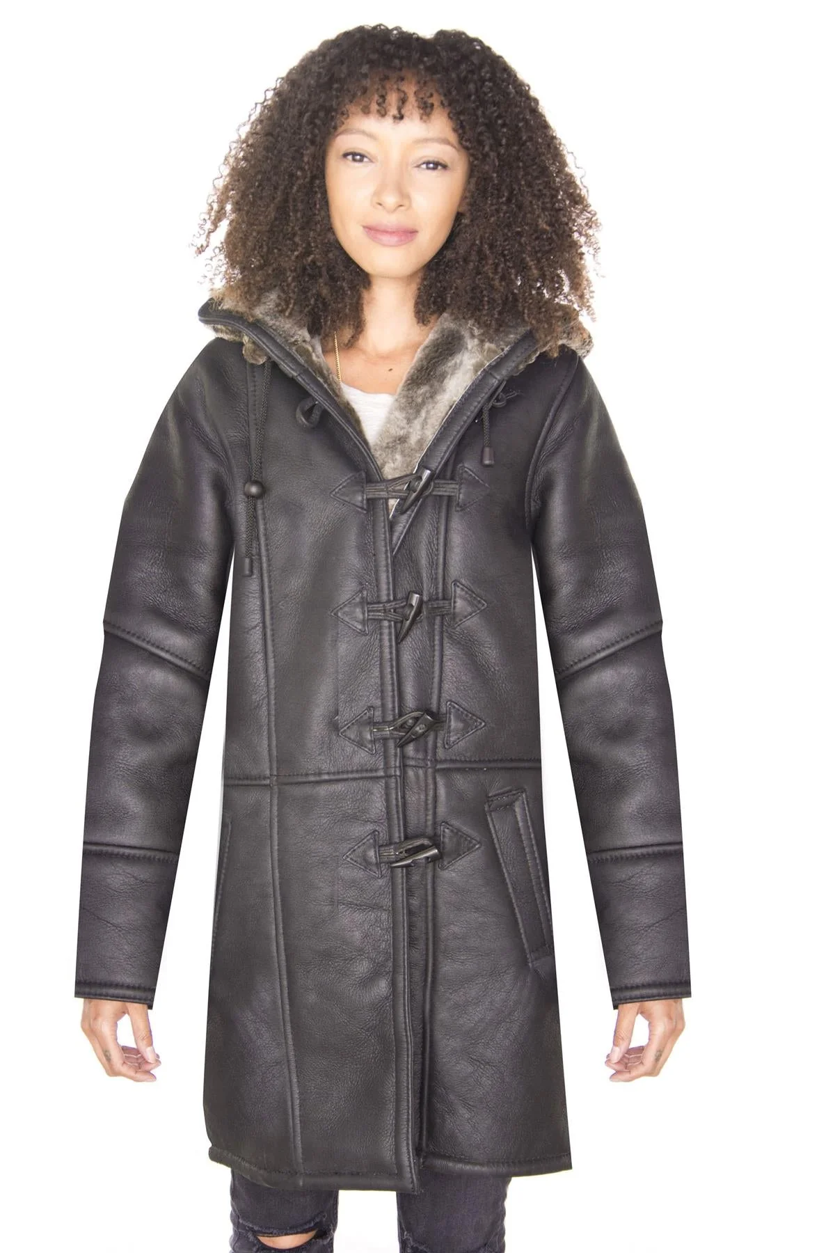 Black Sheepskin Duffle Coat