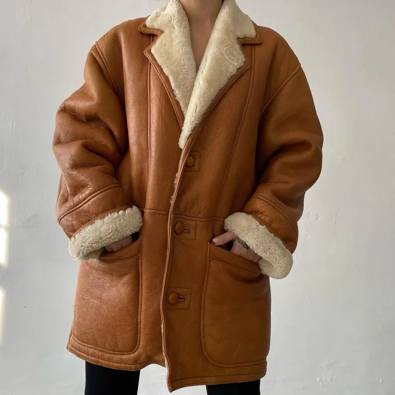 Brown Leather Sheepskin Coat