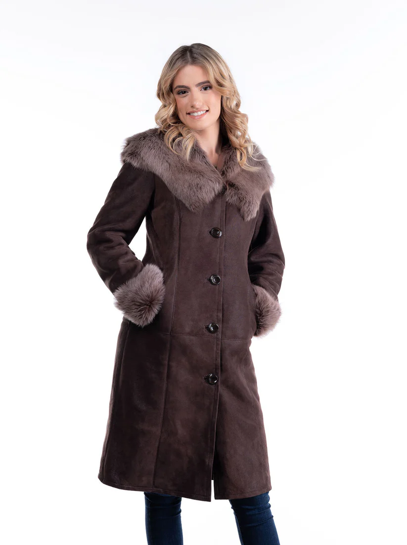 Brown Long Sheepskin Coat