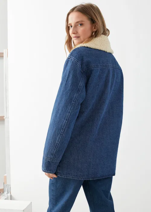 Denim Jacket With Sheepskin Collar Womens