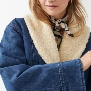 Denim Jacket With Sheepskin Collar Womens