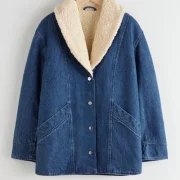 Denim Jacket With Sheepskin Collar Womens