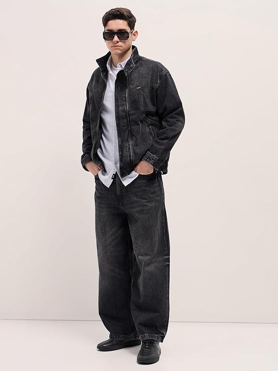 Black Denim Sheepskin Jacket