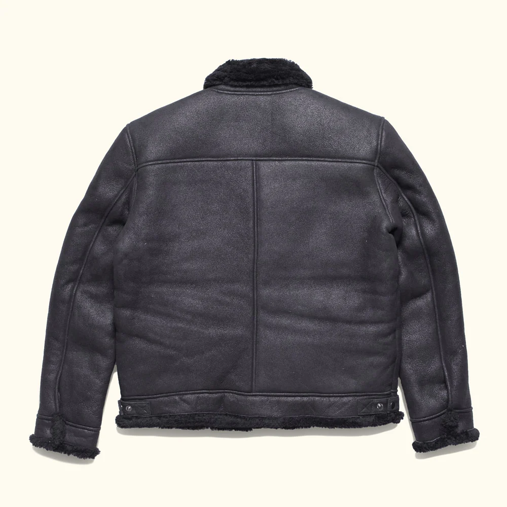 Black Leather Sheepskin Jacket Mens