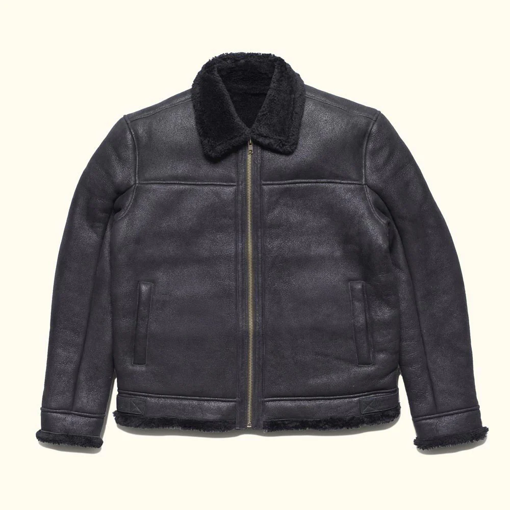 Black Leather Sheepskin Jacket Mens