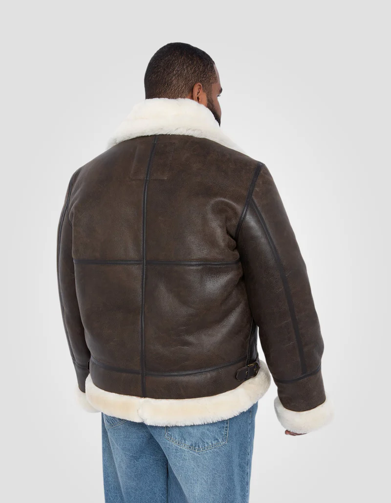 Brown Leather Sheepskin Flying Jacket