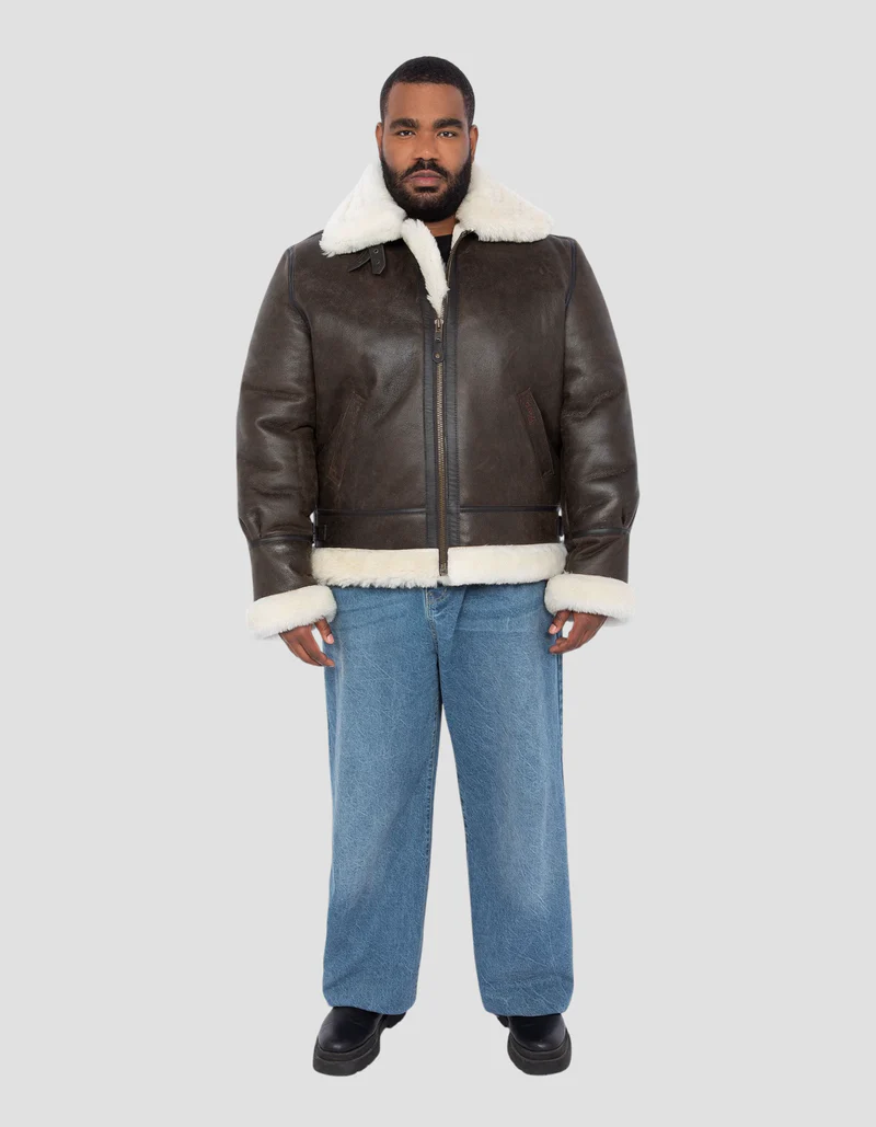 Brown Leather Sheepskin Flying Jacket