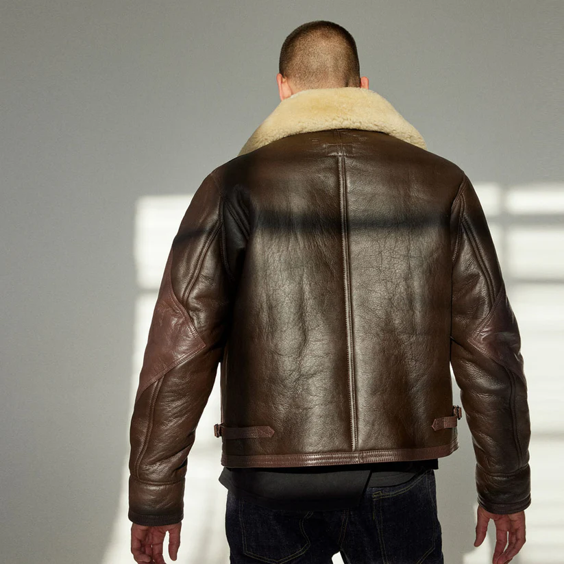 Brown Leather Sheepskin Jacket Mens