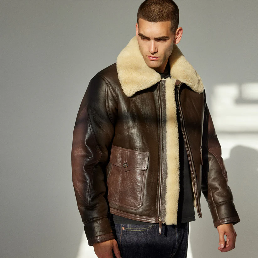Brown Leather Sheepskin Jacket Mens