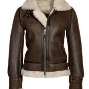 brown sheepskin bomber jacket