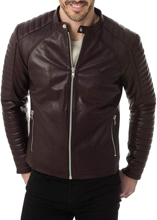 Brown Sheepskin Leather Bomber Jacket